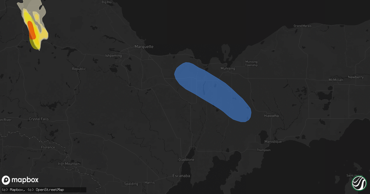 Hail map in Trenary, MI on July 12, 2026