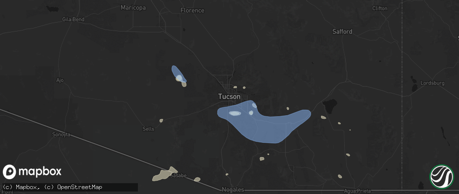 Hail map in Tucson, AZ on July 12, 2026