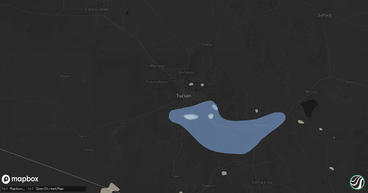 Hail map in Tucson, AZ on July 12, 2026