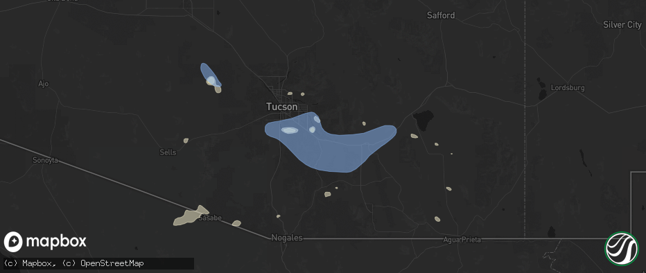 Hail map in Vail, AZ on July 12, 2026