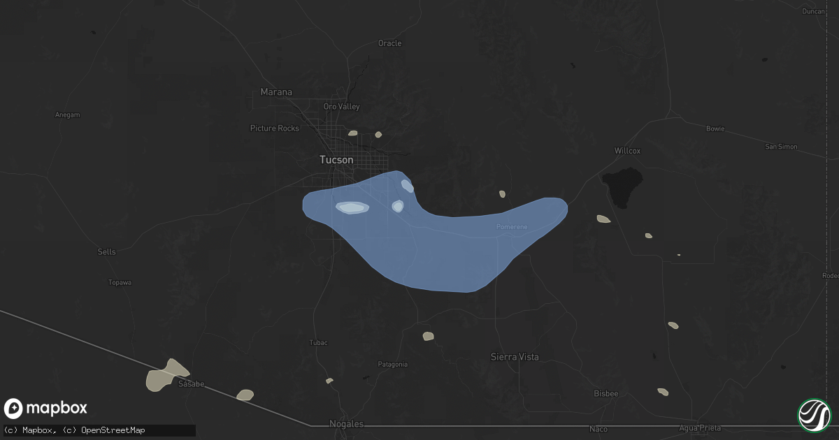 Hail map in Vail, AZ on July 12, 2026
