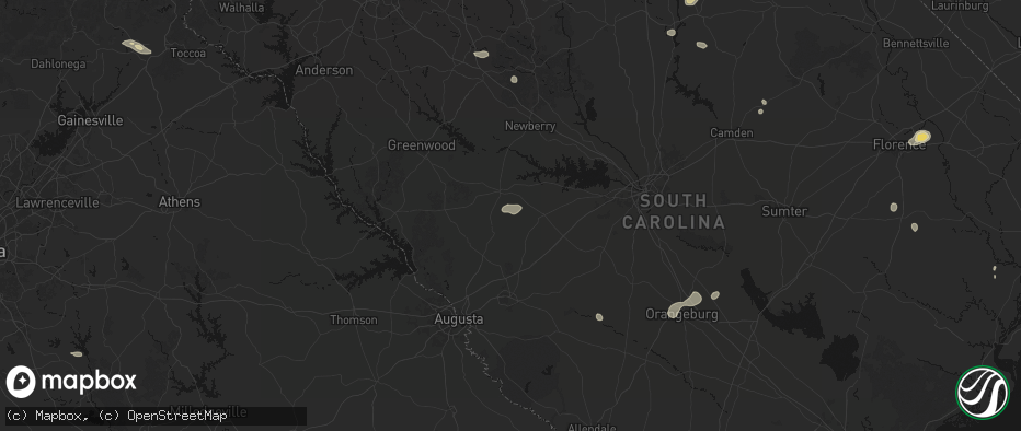 Hail map in Ward, SC on July 12, 2026