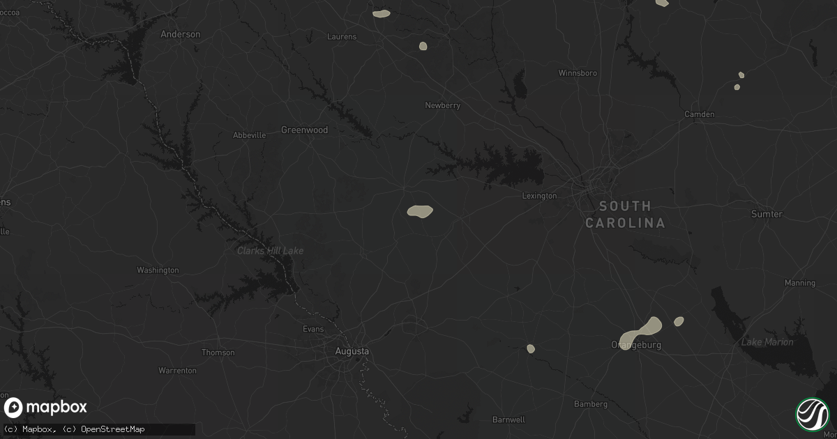Hail map in Ward, SC on July 12, 2026