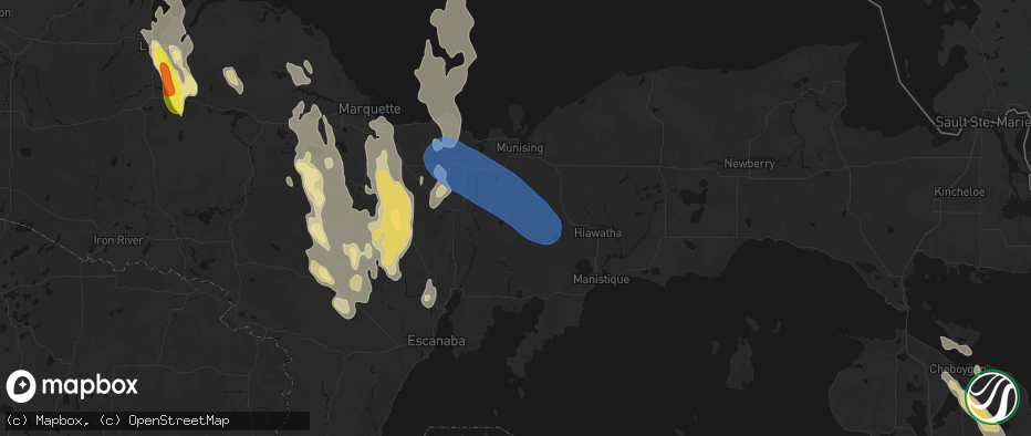 Hail map in Wetmore, MI on July 12, 2026