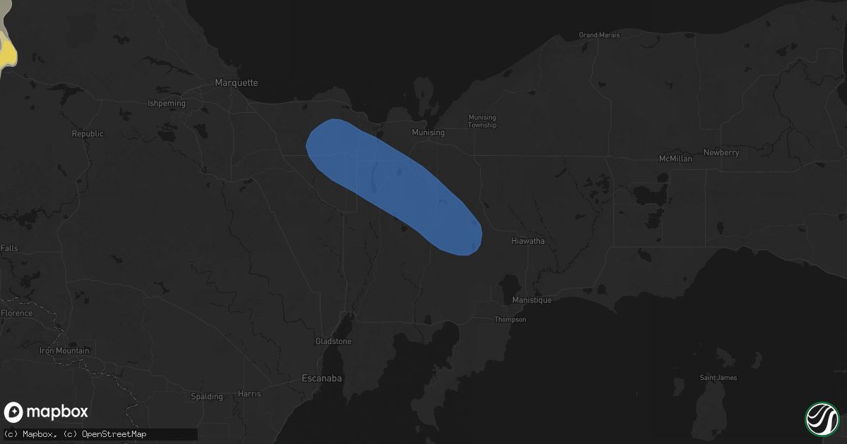 Hail map in Wetmore, MI on July 12, 2026