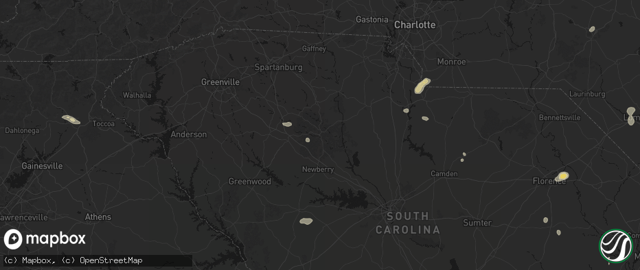 Hail map in Whitmire, SC on July 12, 2026