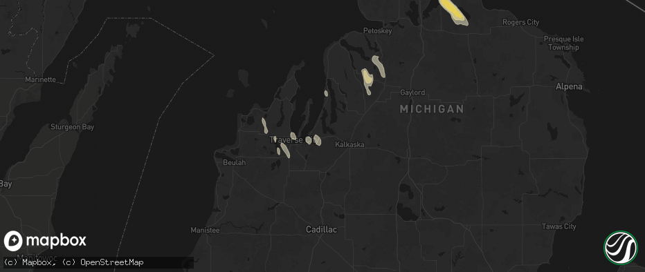 Hail map in Williamsburg, MI on July 12, 2026