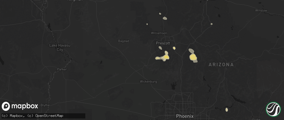 Hail map in Yarnell, AZ on July 12, 2026
