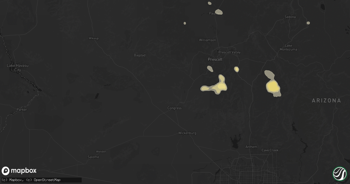 Hail map in Yarnell, AZ on July 12, 2026