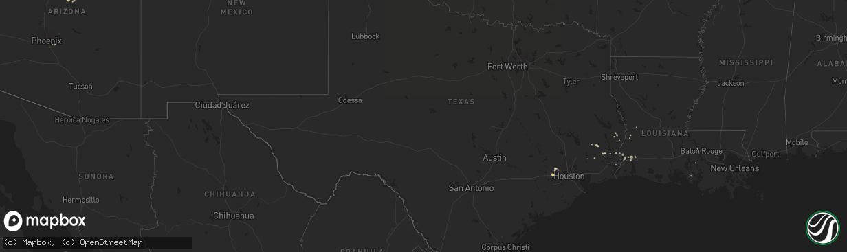 Hail map in Texas on July 13, 2014