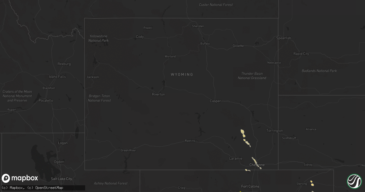 Hail map in Wyoming on July 13, 2014
