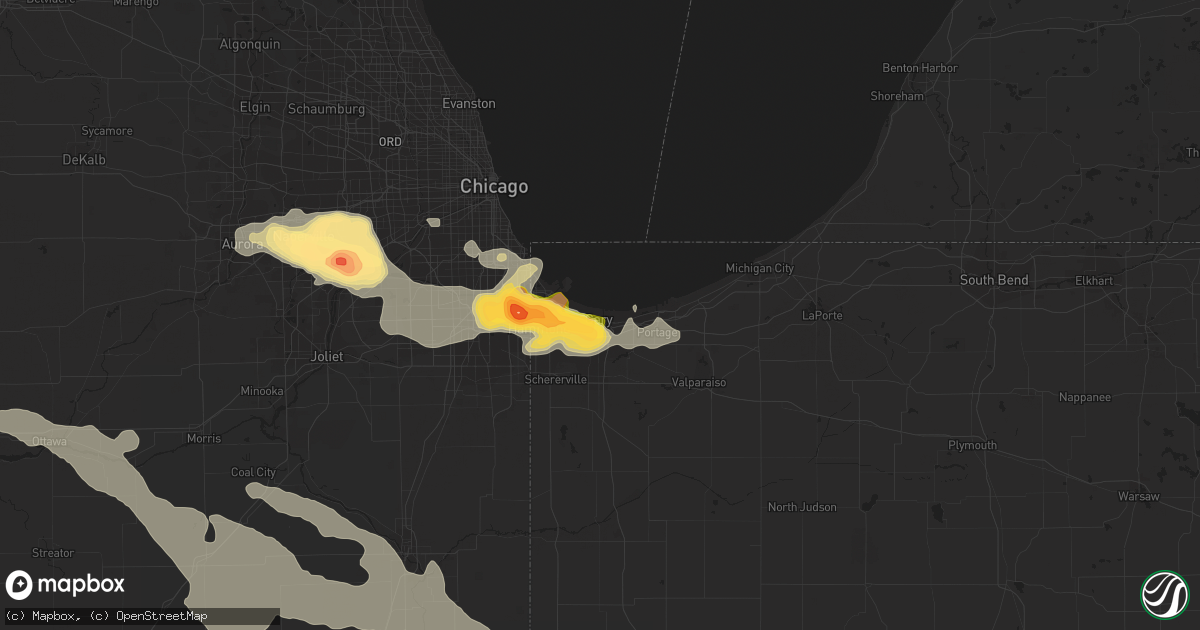 Hail map in Gary, IN on July 13, 2015