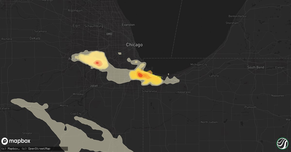 Hail map in Hammond, IN on July 13, 2015