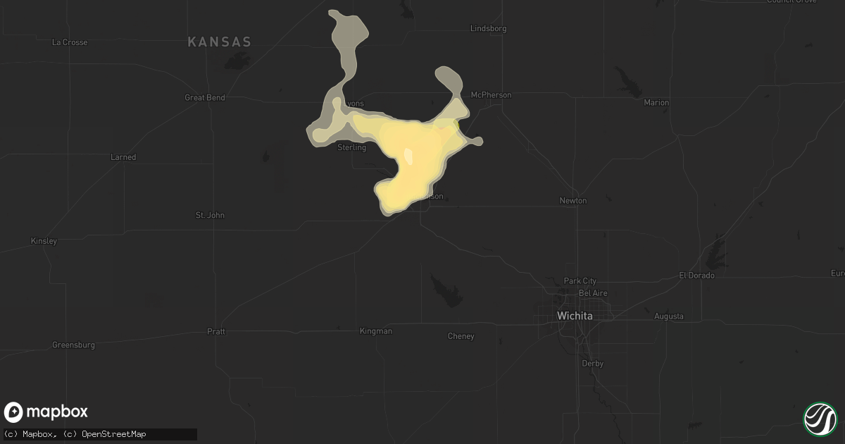 Hail map in Hutchinson, KS on July 13, 2015