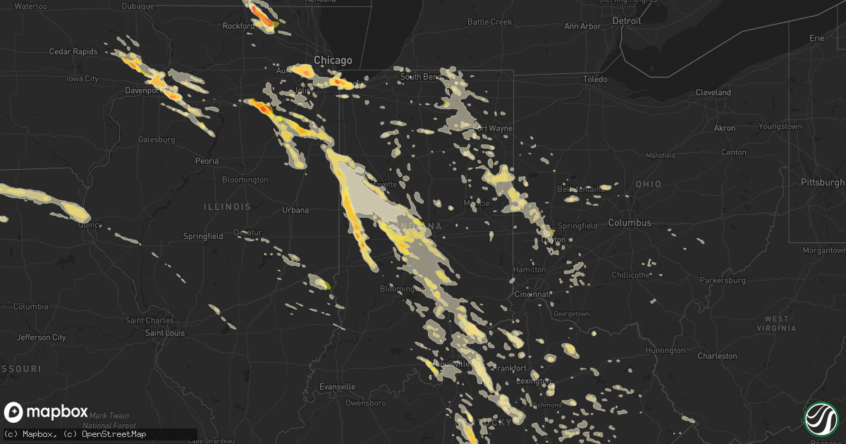 Hail map in Indiana on July 13, 2015