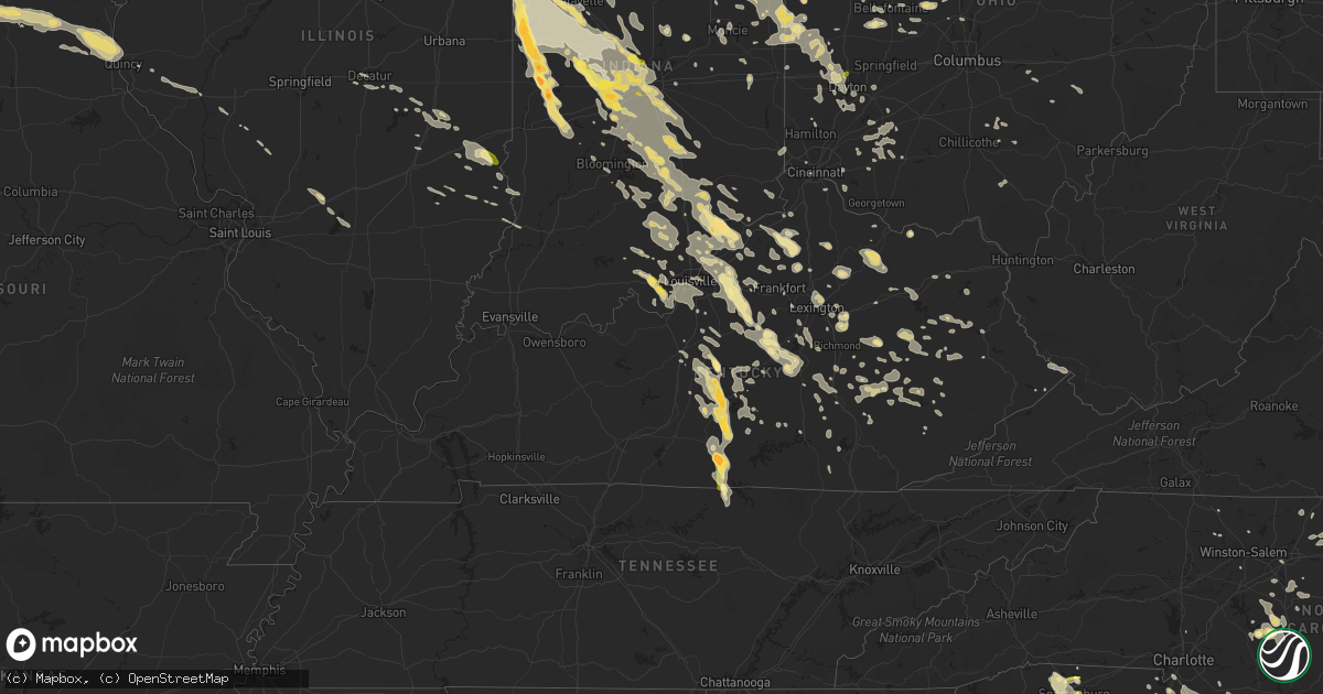 Hail map in Kentucky on July 13, 2015