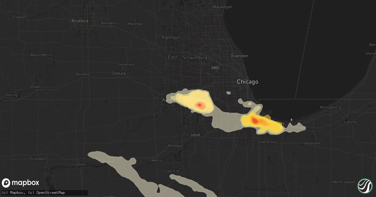 Hail map in Naperville, IL on July 13, 2015
