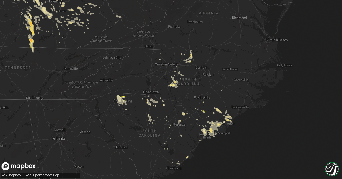 Hail map in North Carolina on July 13, 2015