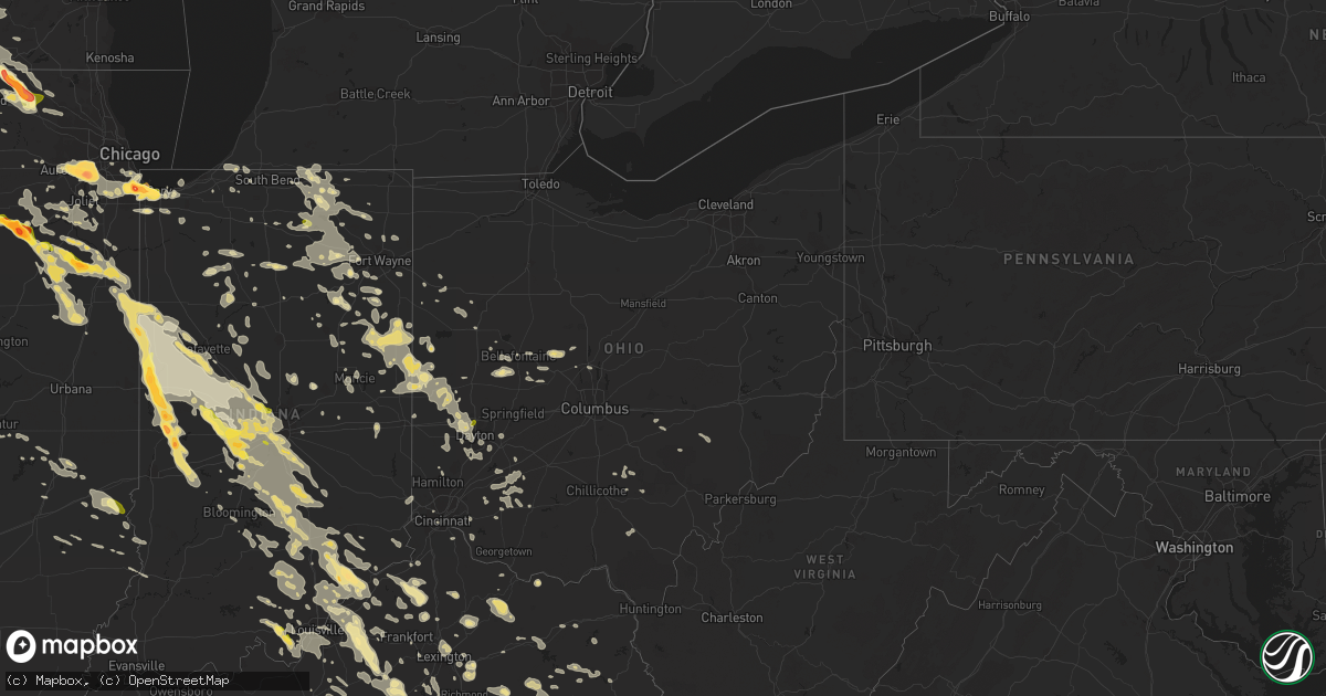 Hail map in Ohio on July 13, 2015