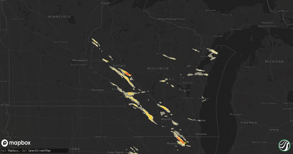 Hail map in Wisconsin on July 13, 2015