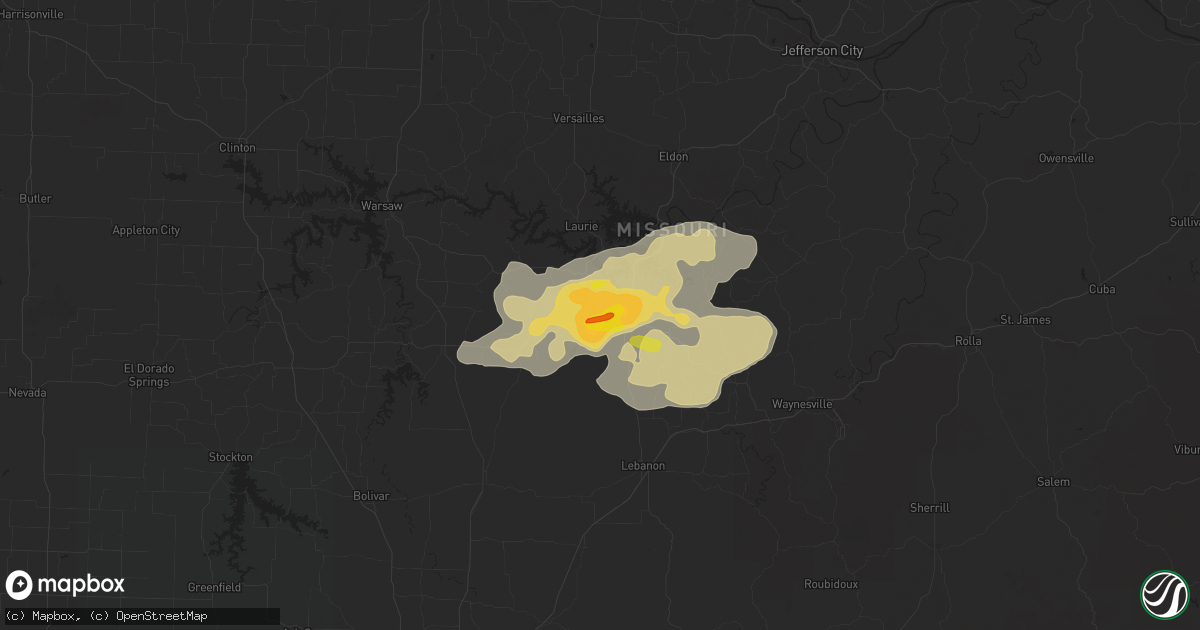 Hail map in Camdenton, MO on July 13, 2016
