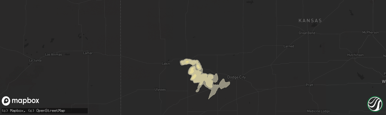 Hail map in Garden City, KS on July 13, 2016