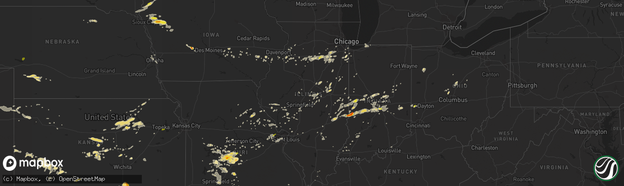 Hail map in Illinois on July 13, 2016