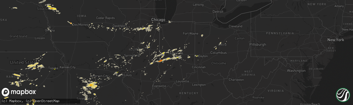 Hail map in Indiana on July 13, 2016