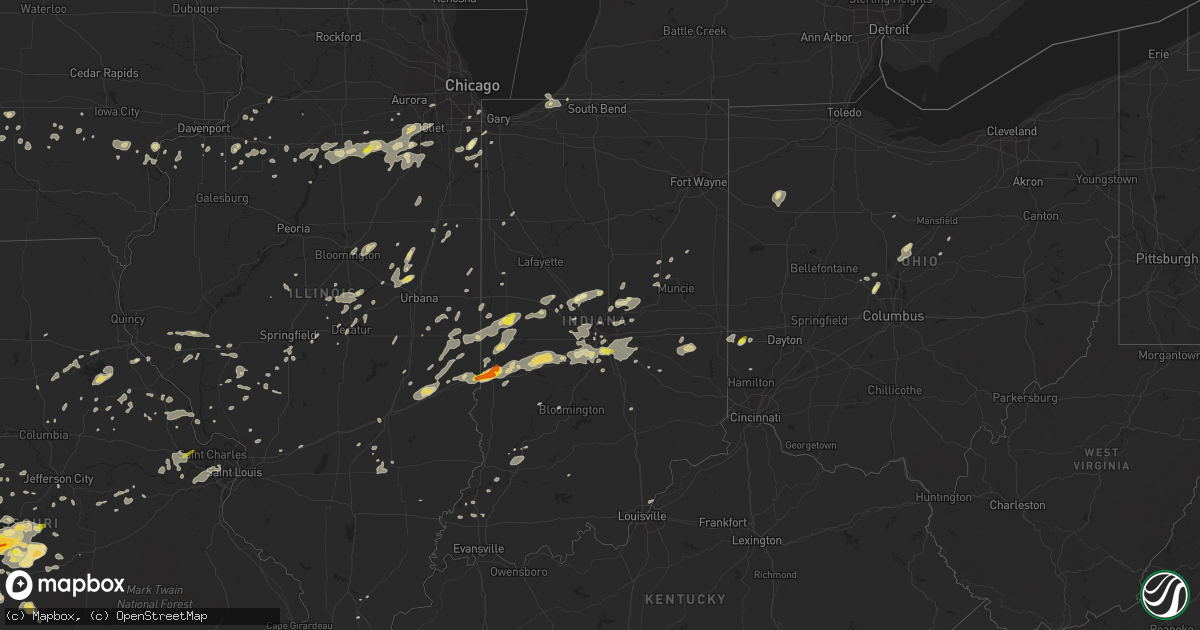 Hail map in Indiana on July 13, 2016
