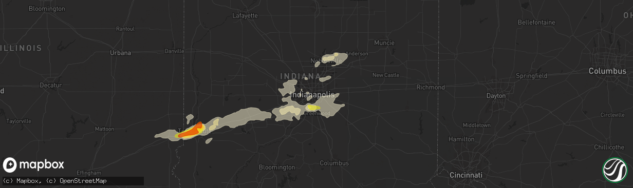 Hail map in Indianapolis, IN on July 13, 2016