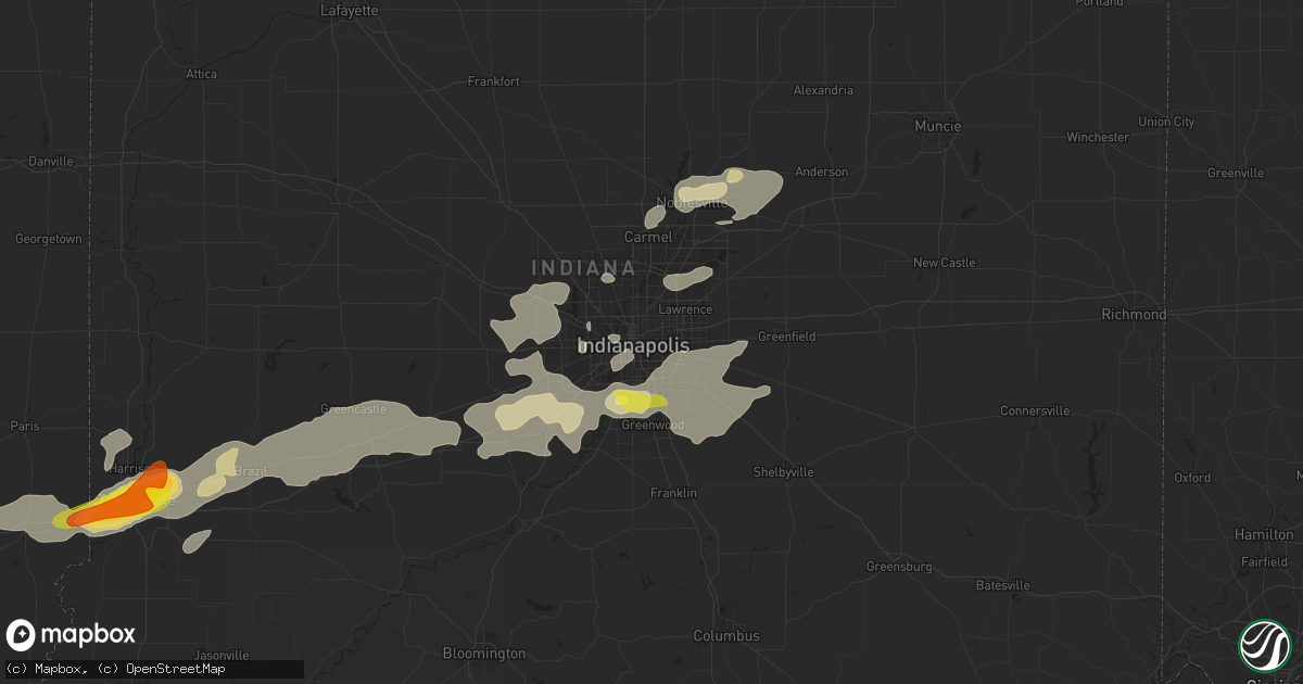 Hail map in Indianapolis, IN on July 13, 2016