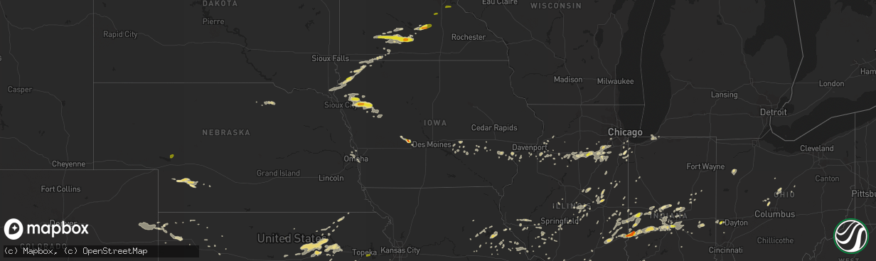 Hail map in Iowa on July 13, 2016