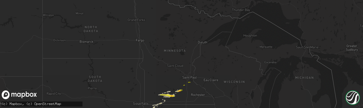 Hail map in Minnesota on July 13, 2016