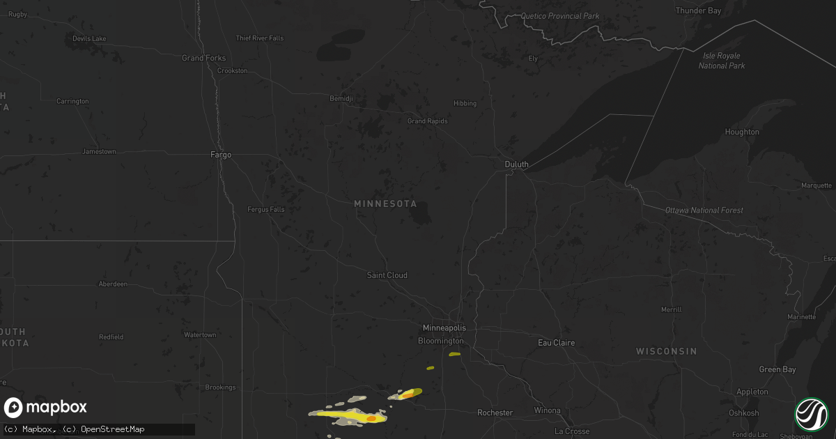 Hail map in Minnesota on July 13, 2016