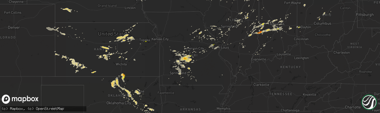 Hail map in Missouri on July 13, 2016