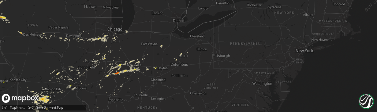 Hail map in Ohio on July 13, 2016