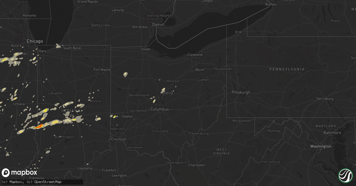 Hail map in Ohio on July 13, 2016