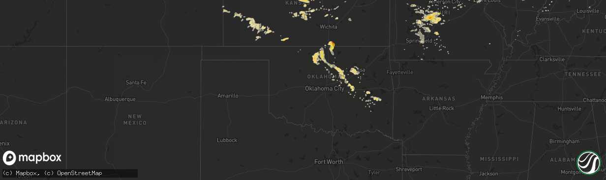 Hail map in Oklahoma on July 13, 2016