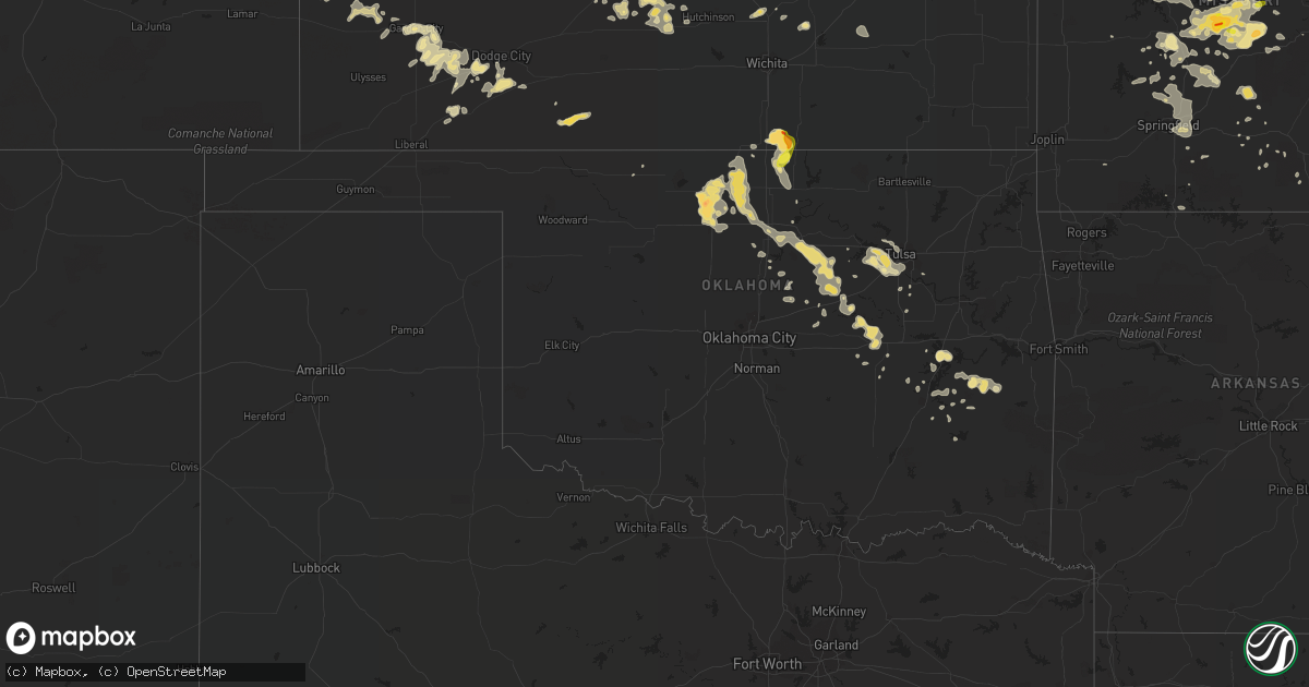 Hail map in Oklahoma on July 13, 2016