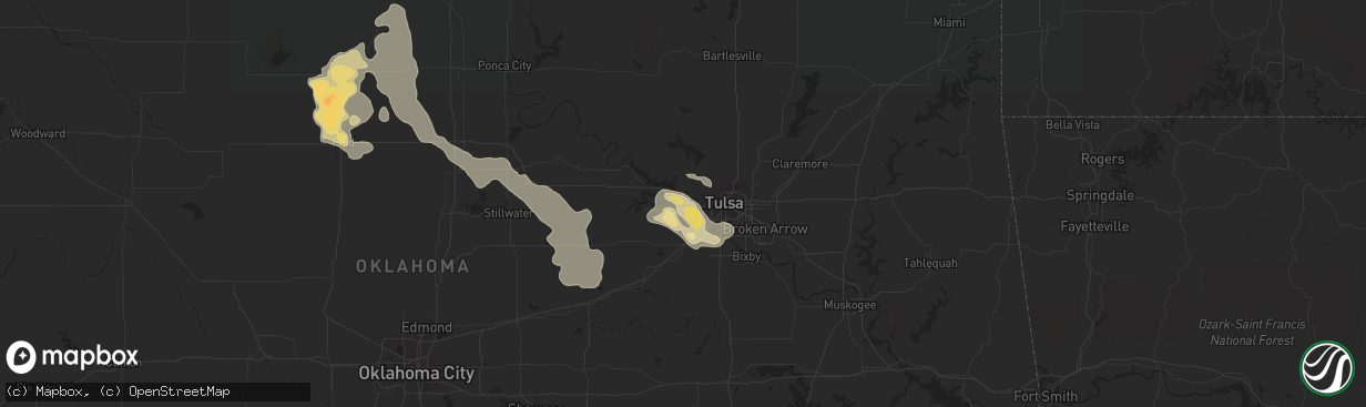 Hail map in Sand Springs, OK on July 13, 2016