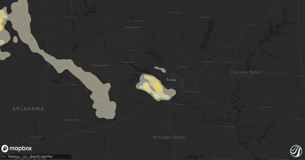 Hail map in Sand Springs, OK on July 13, 2016