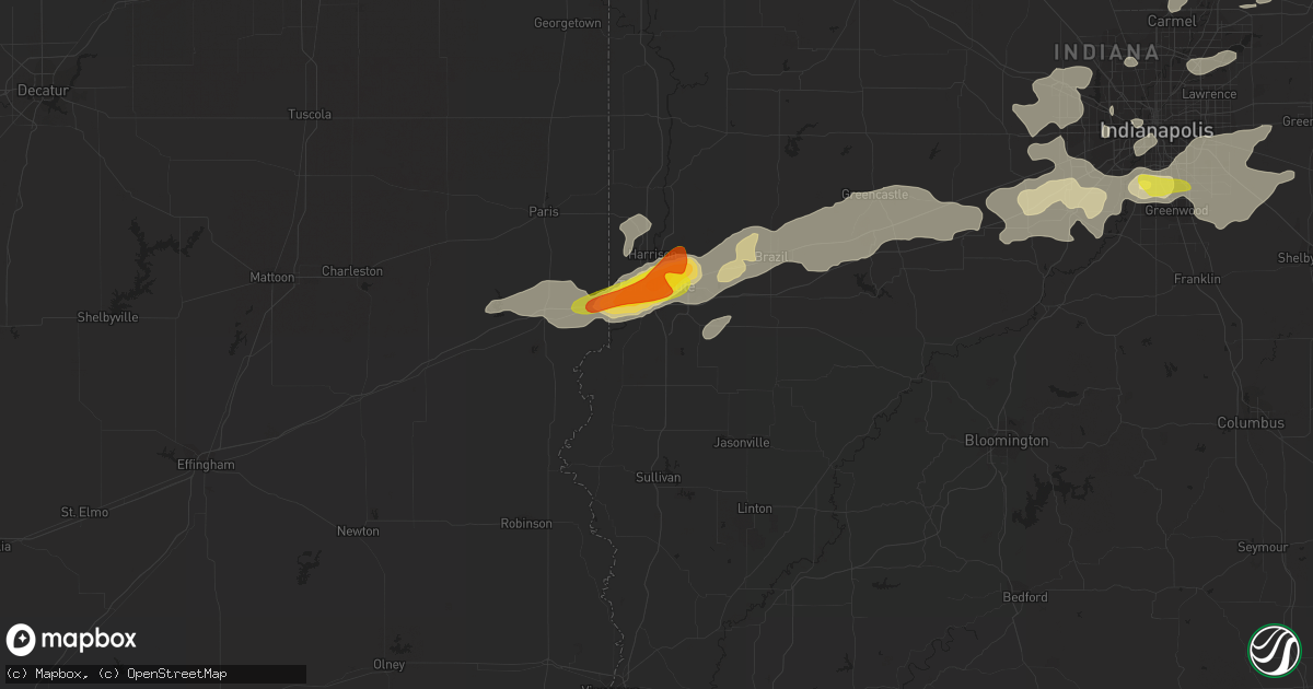 Hail map in Terre Haute, IN on July 13, 2016