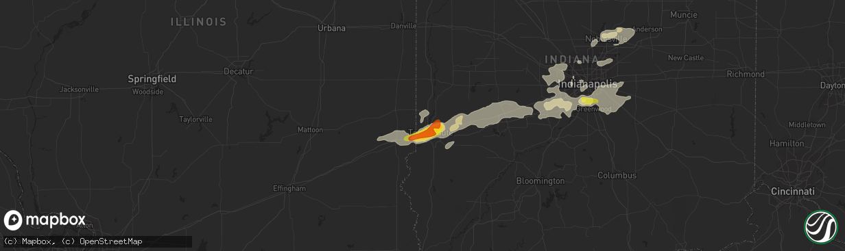 Hail map in West Terre Haute, IN on July 13, 2016