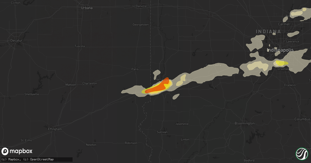 Hail map in West Terre Haute, IN on July 13, 2016