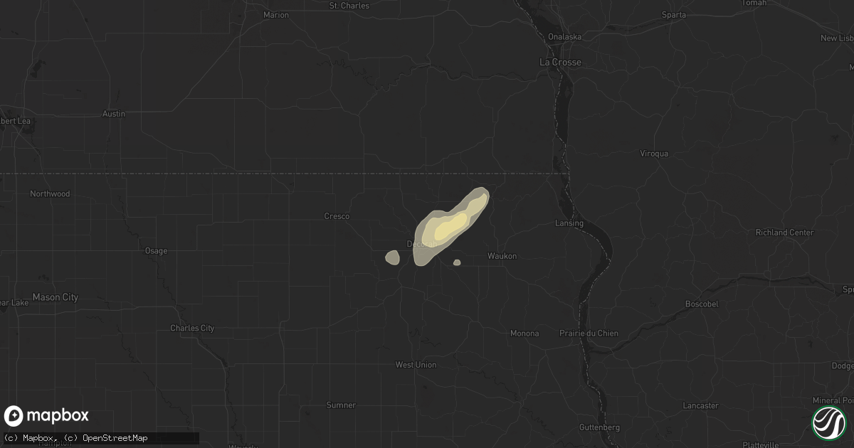 Hail map in Decorah, IA on July 13, 2018