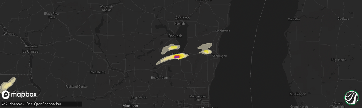 Hail map in Fond Du Lac, WI on July 13, 2018