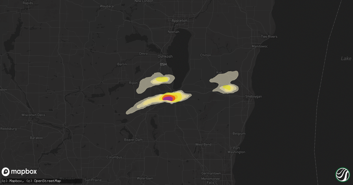 Hail map in Fond Du Lac, WI on July 13, 2018