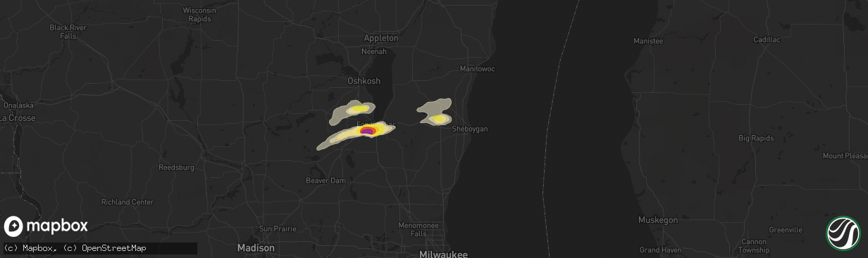 Hail map in Plymouth, WI on July 13, 2018