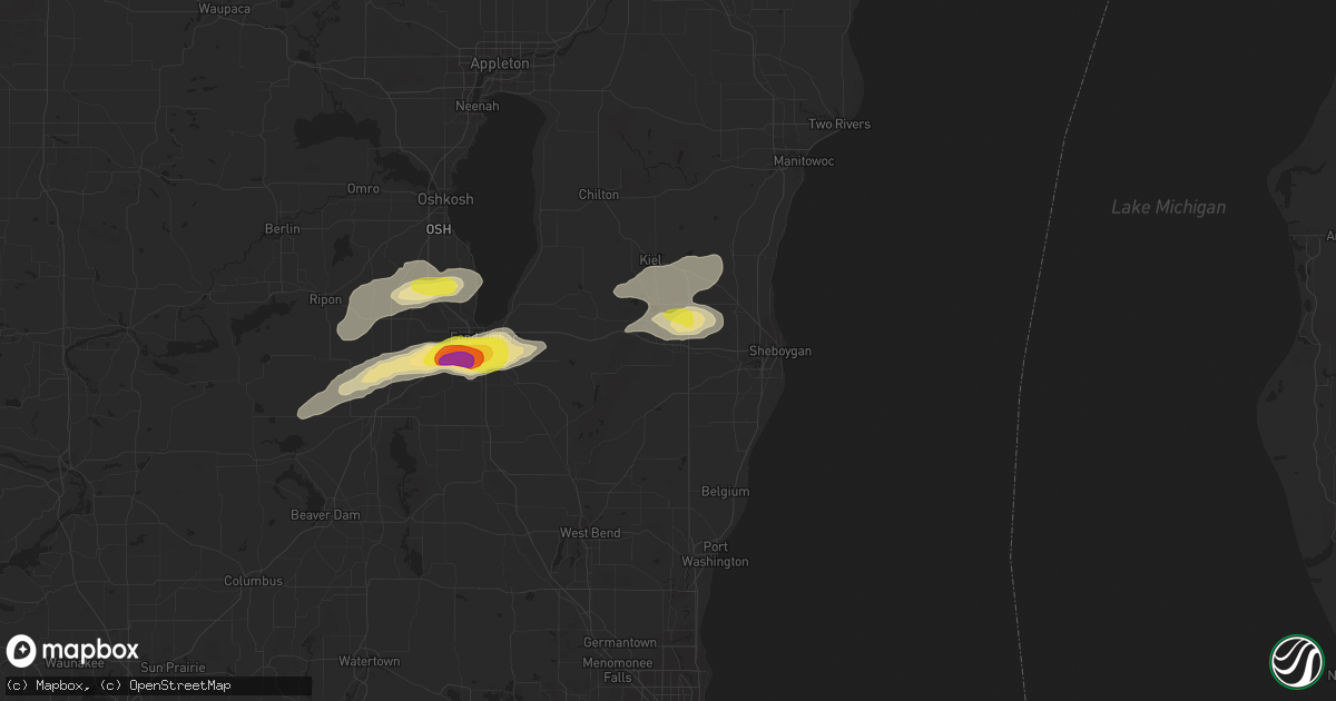 Hail map in Plymouth, WI on July 13, 2018