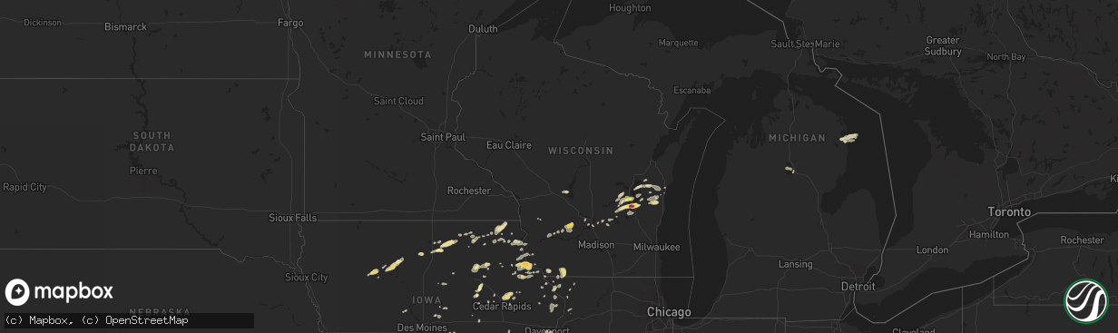 Hail map in Wisconsin on July 13, 2018